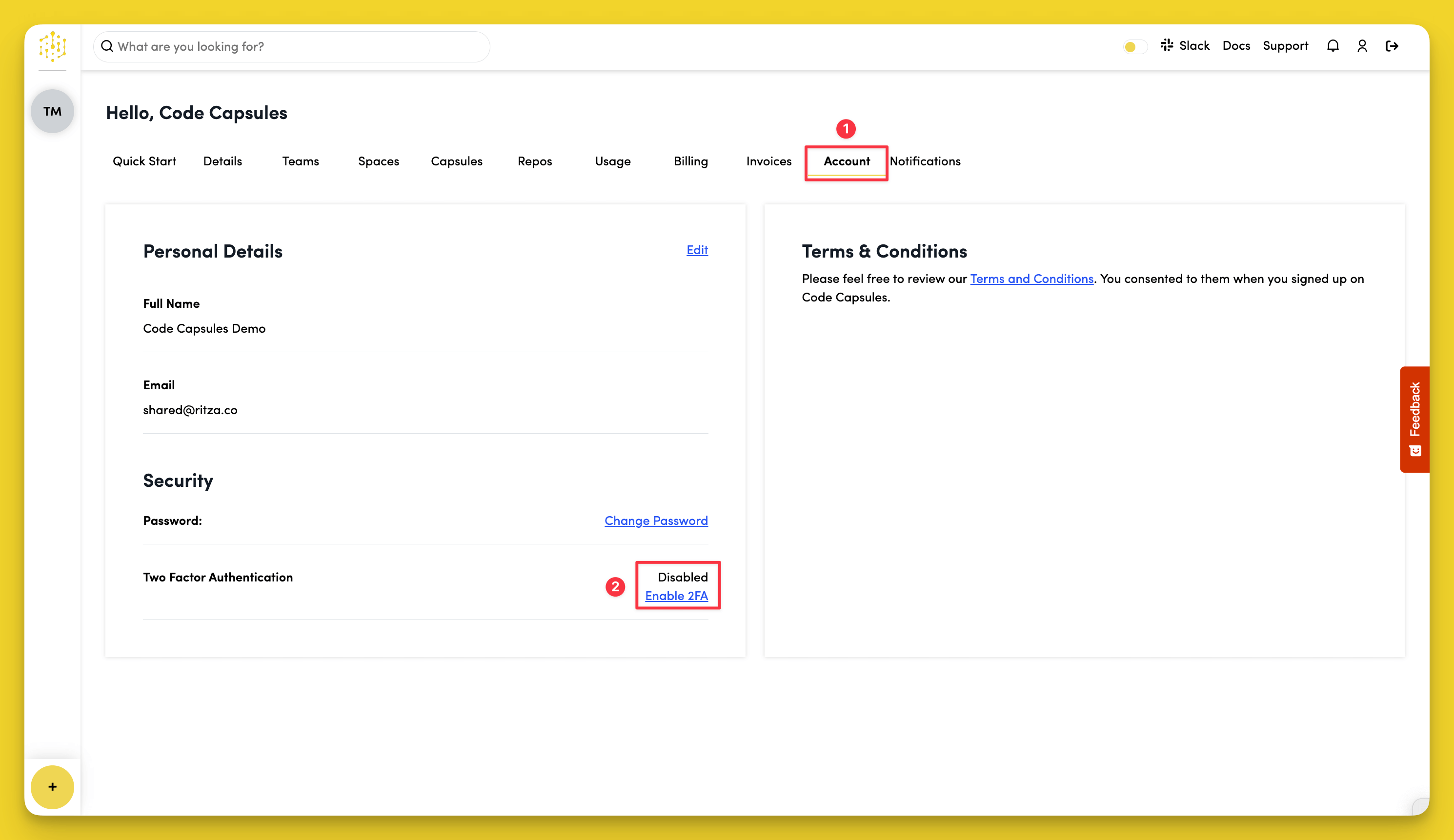 Enable 2FA in Account Tab