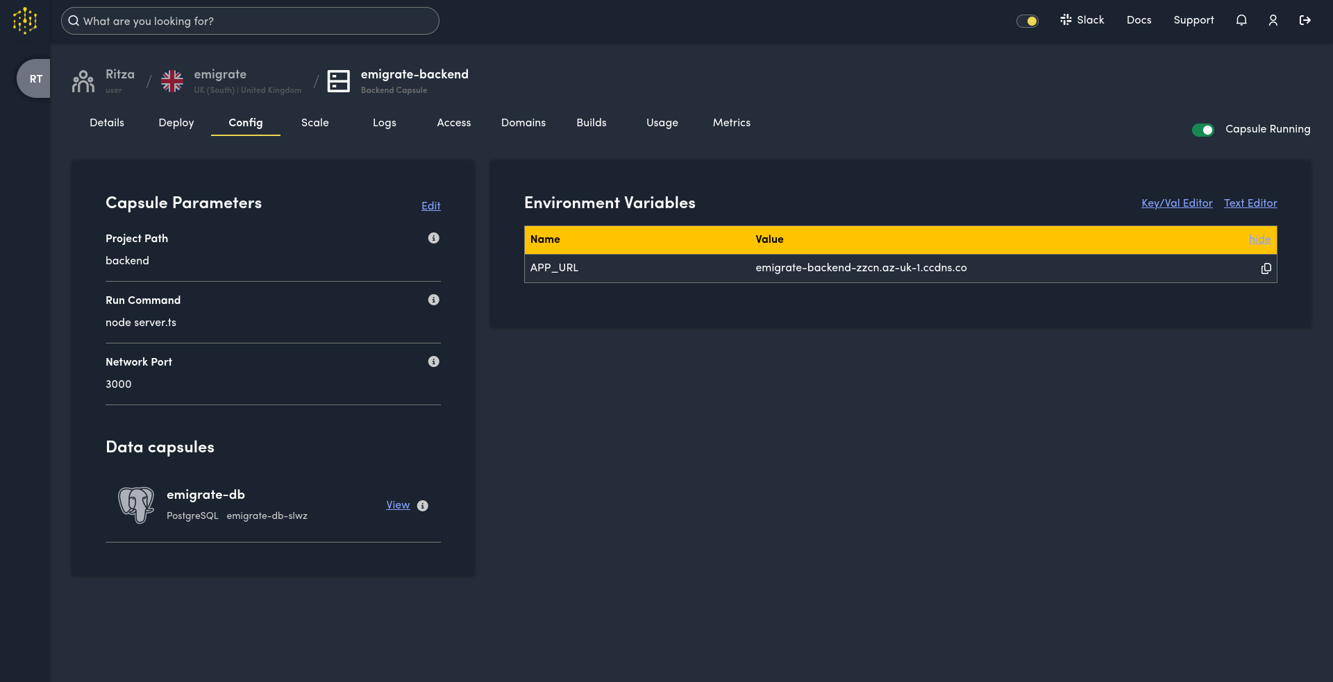 Code Capsules Capsule config