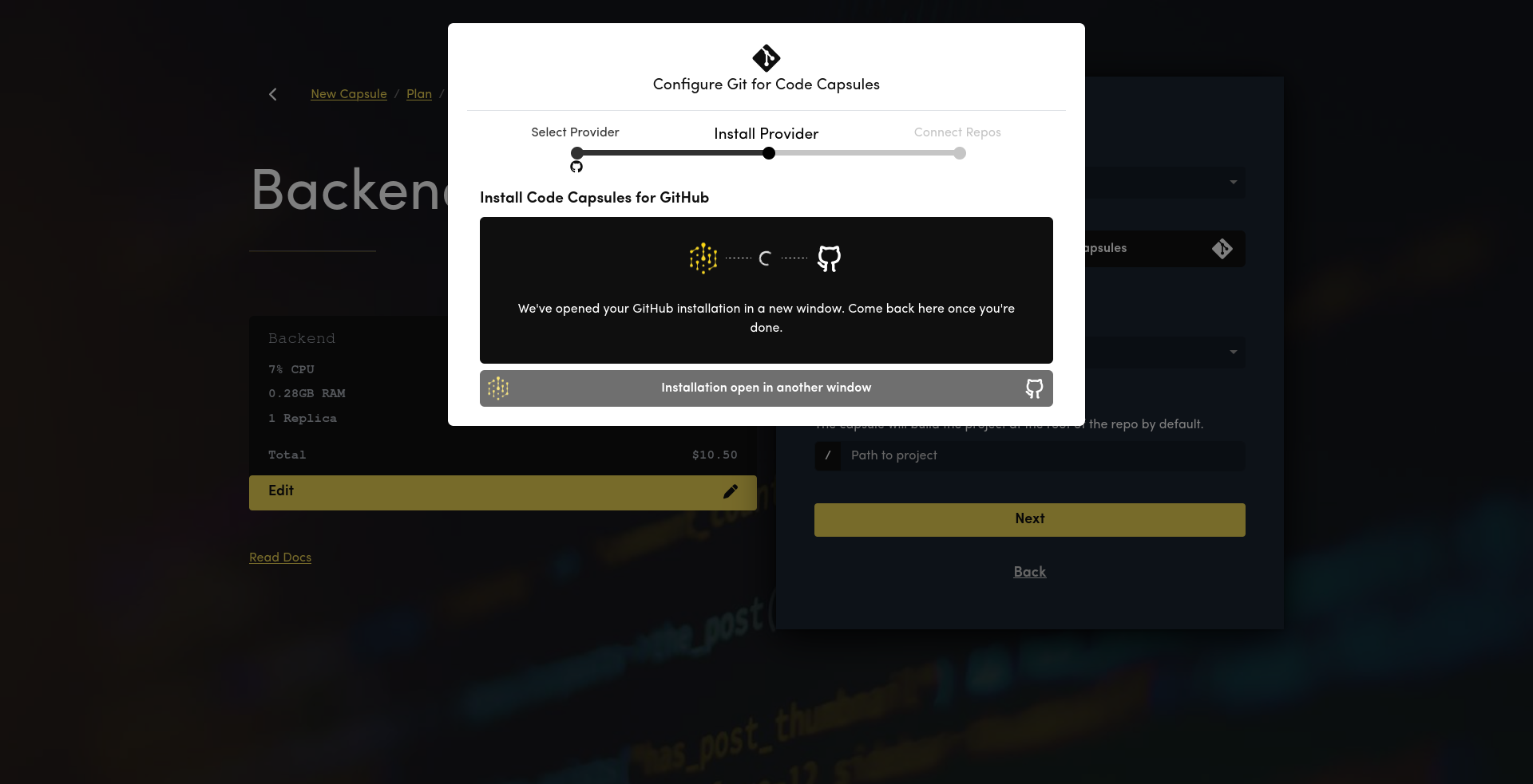 Code Capsules Install GitHub addon