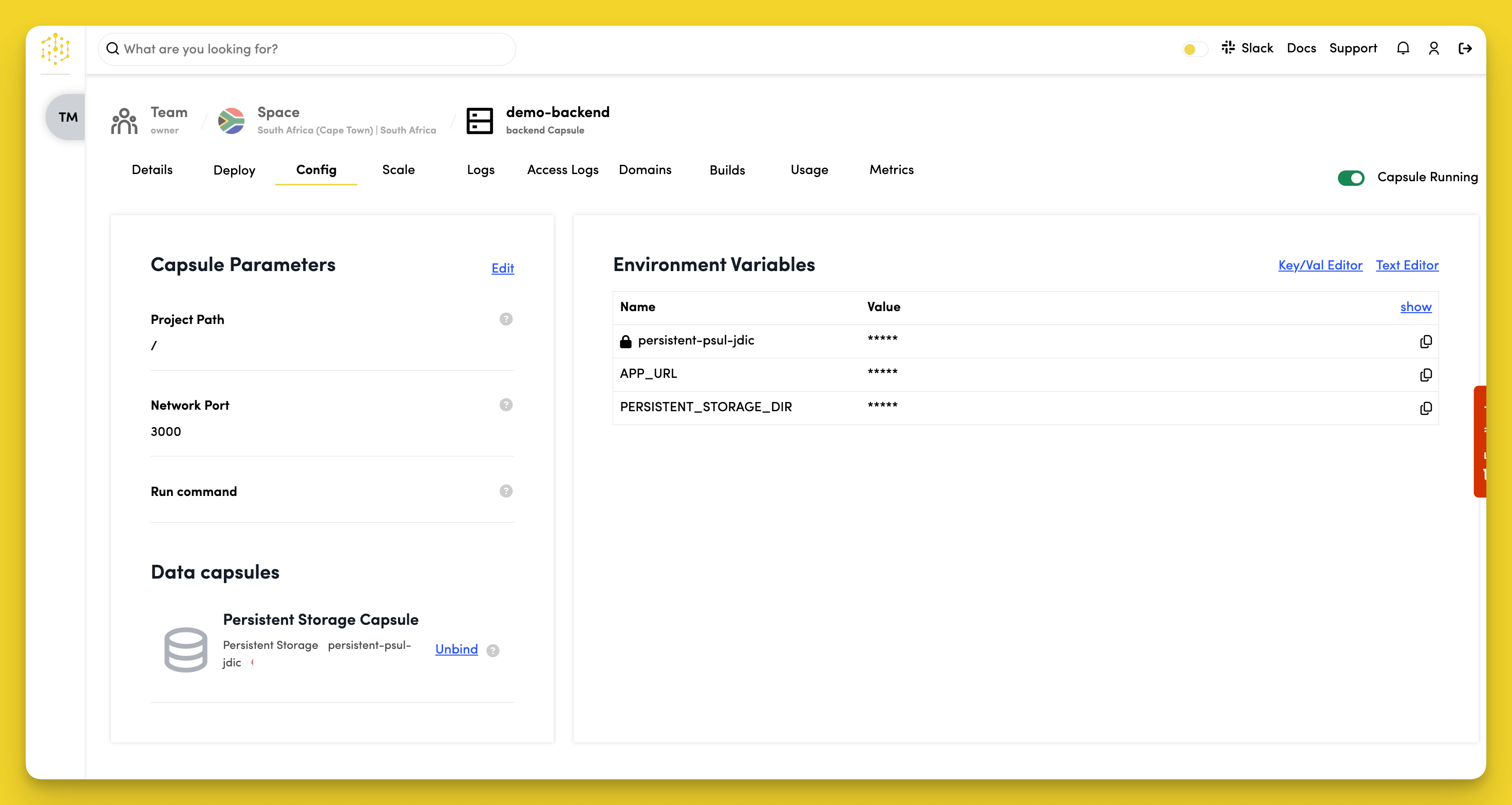 PERSISTENT STORAGE DIR Environment Variable