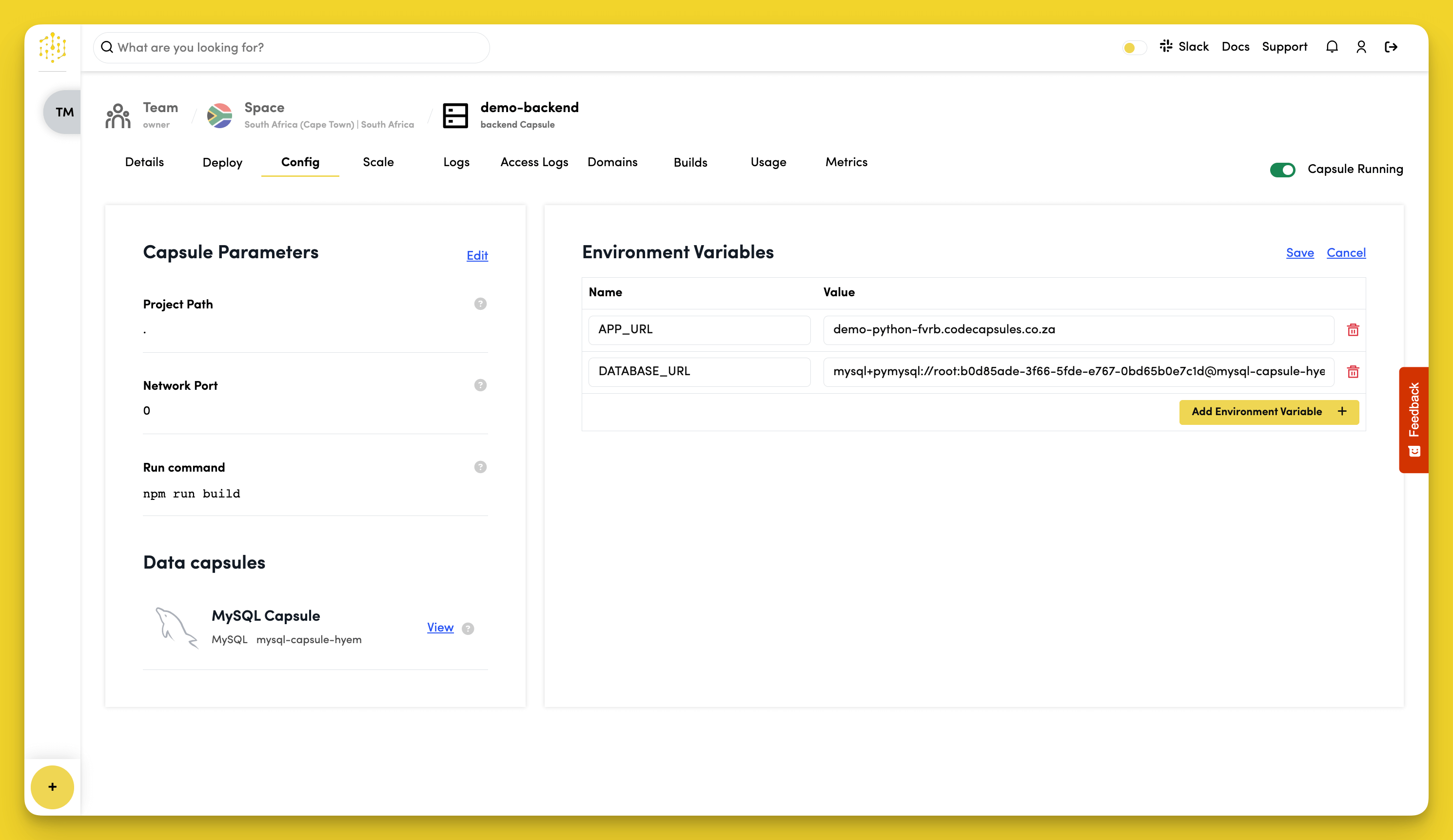 Edit DATABASE_URL Environment Variable