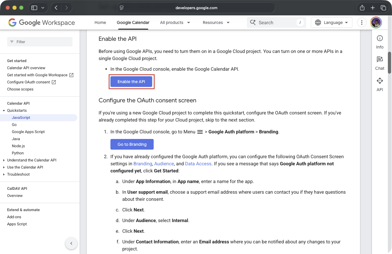 Telegram Agent Google Calendar Enable Api